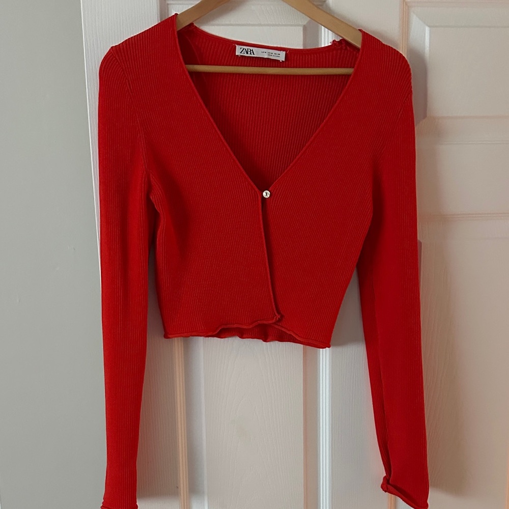 Zara Vibrant Red V-Neck Cardigan